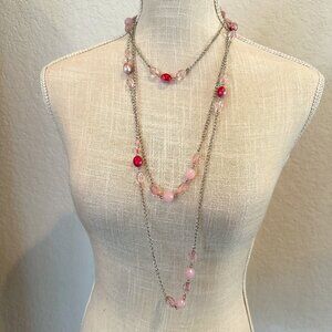 Pretty in Pink Long Chain and Bead Necklace